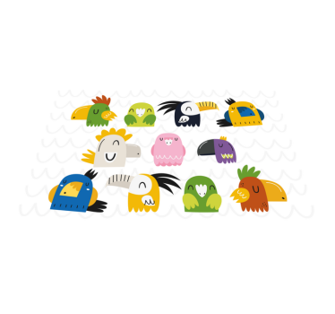Individuais de mesa infantis cabeças de pássaros coloridas - TenStickers
