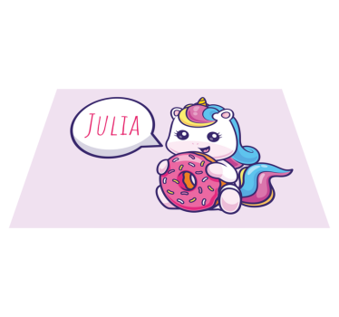 Individuais de mesa com nome unicórnio com donut - TenStickers