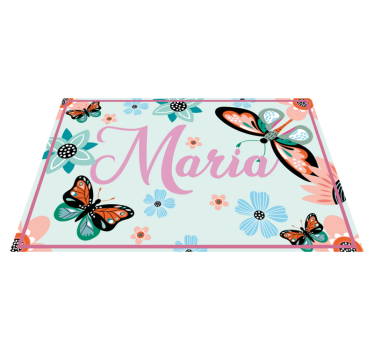 Individual de mesa retangular flor e borboletas com nome - TenStickers