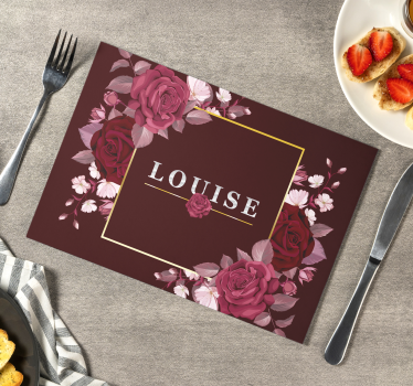 Individuais de mesa com nome personalizável Rosas - TenStickers
