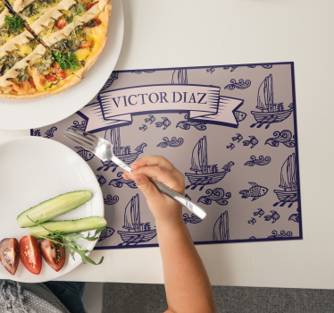 Individuais de mesa com nome Barco e peixe marinho - TenStickers