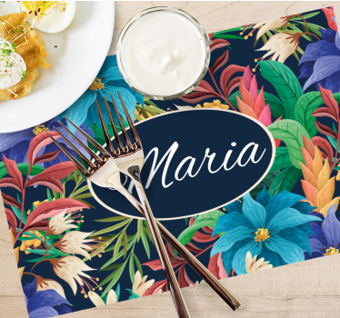 Individuais de mesa com nome prato floral personalizado - TenStickers