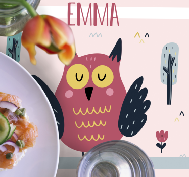 Individuais de mesa em vinil com nome Corujas com nome - TenStickers