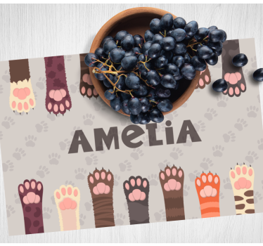 Individuais de mesa em vinil com nome Patas fofas de gatos multic - TenStickers