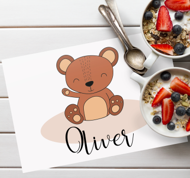 Individuais de mesa em vinil com nome Urso de pelúcia fofo com no - TenStickers