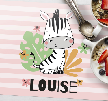 Individuais de mesa em vinil com nome Zebra personalizado - TenStickers