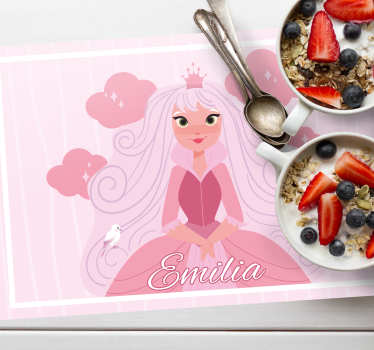 Individuais de mesa em vinil infantis Princesa rosa com nuvem - TenStickers