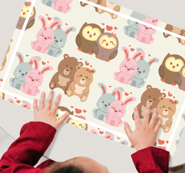 Individuais de mesa em vinil infantis Urso coruja coelho lindo - TenStickers