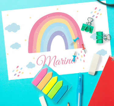 Individuais de mesa infantis arco-íris com nome - TenStickers