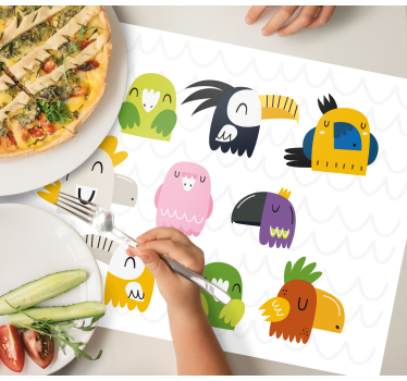 Individuais de mesa infantis cabeças de pássaros coloridas - TenStickers