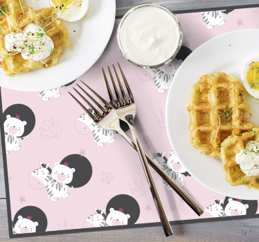 Individuais de mesa infantis com ilustrações de zebra fofas - TenStickers