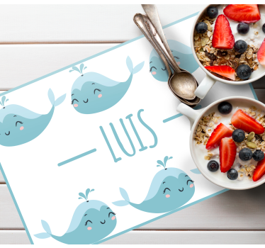 Individuais de mesa infantis com motivos de baleia feliz - TenStickers