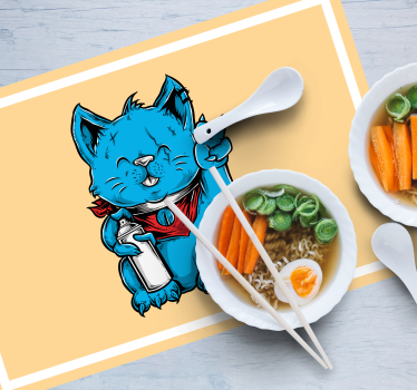 Individuais de mesa infantis gato azul alegre - TenStickers