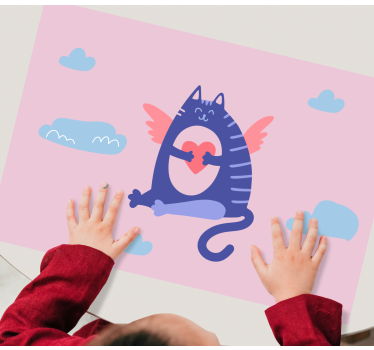 Individuais de mesa infantis gato voador com coração - TenStickers