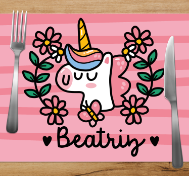 Individuais de mesa infantis unicórnio lúdico com flores - TenStickers