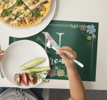 Verde com flores personalizáveis individuais de mesa de vinil - TenStickers