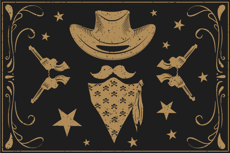 Chapéu de cowboy, bandana e individuais de mesa de revólver - TenStickers