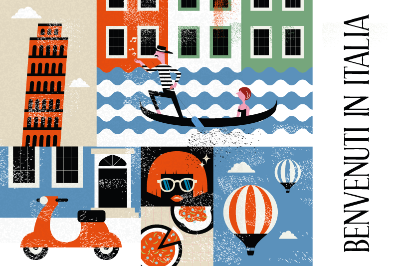 Individuais de mesa originais cena italiana vibrante - TenStickers