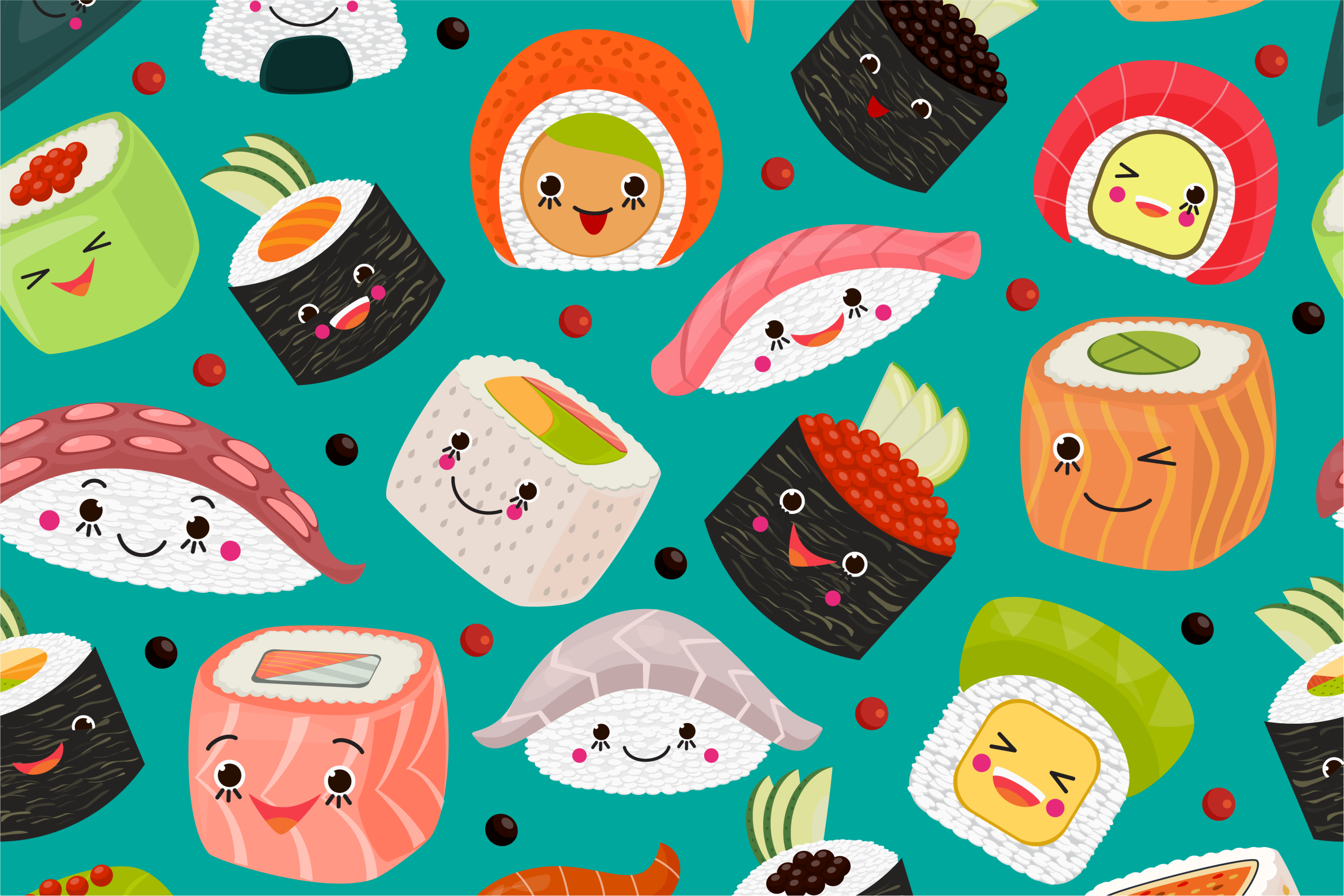 Individuais de mesa infantis personagens de sushi fofos - TenStickers