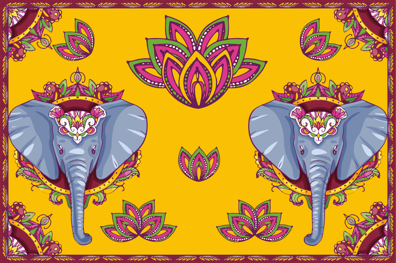 Individuais de mesa originais padrões florais de elefante - TenStickers