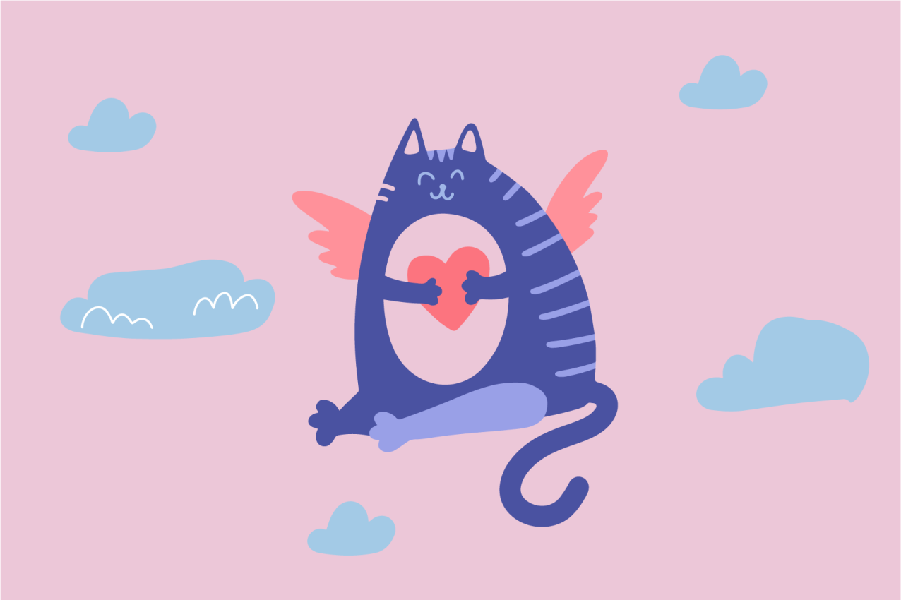 Individuais de mesa infantis gato voador com coração - TenStickers