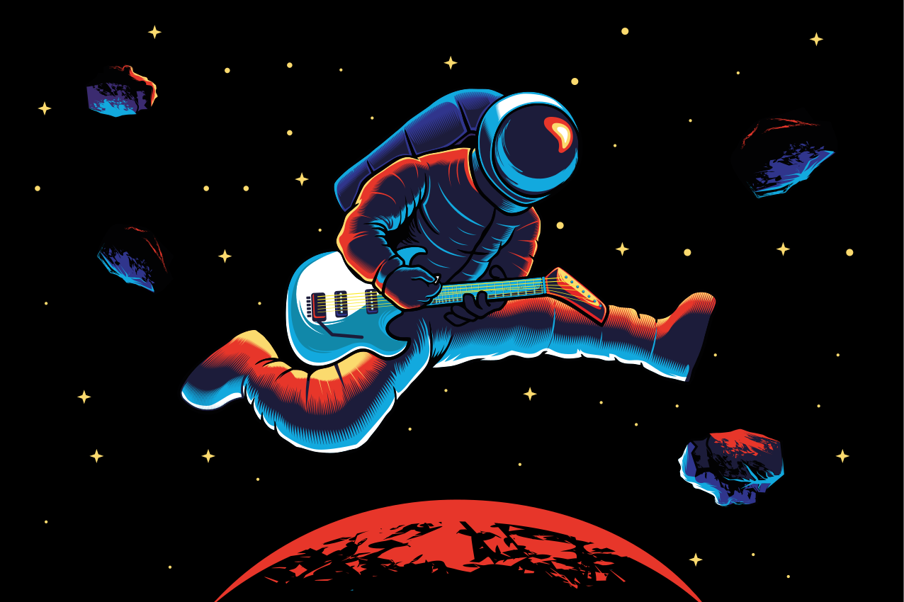 Individuais de mesa originais astronauta tocando guitarra - TenStickers