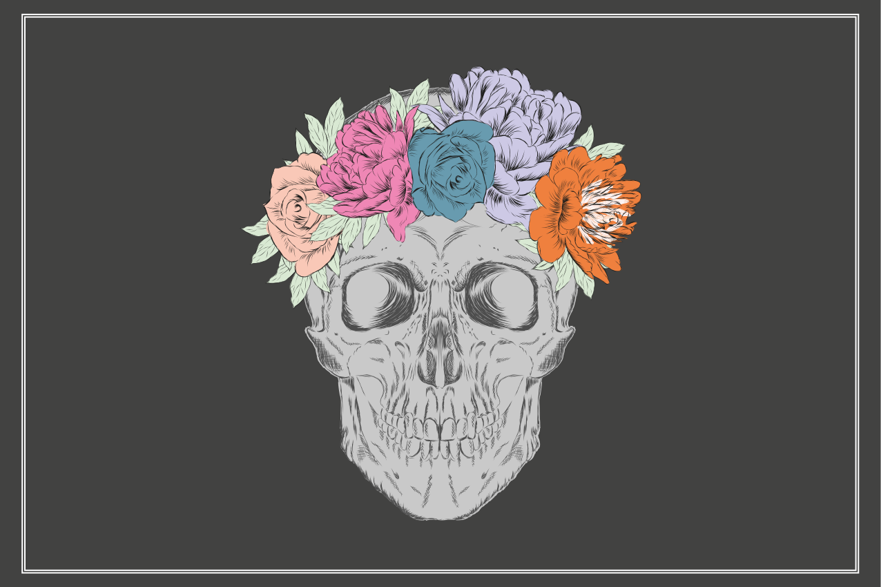 Individuais de mesa originais coroa floral de caveira - TenStickers
