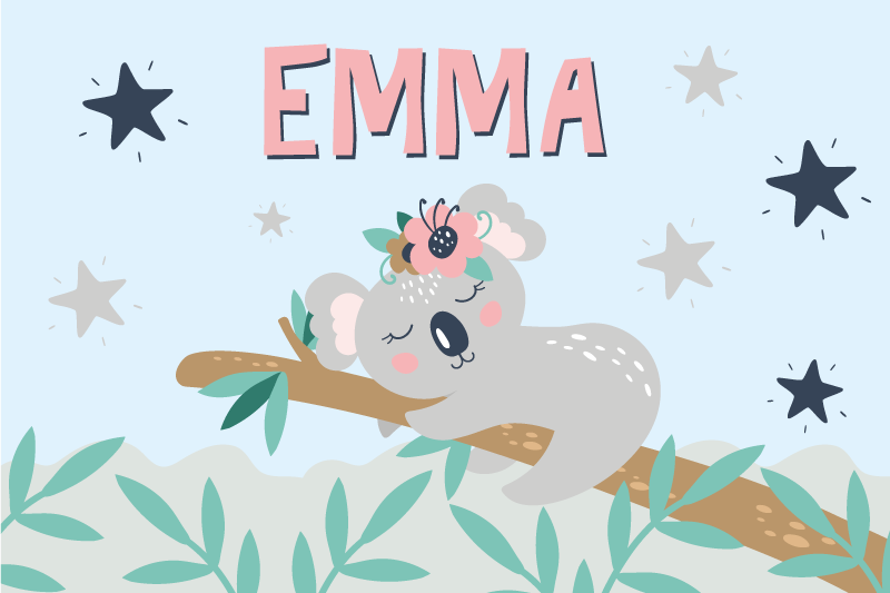 Individuais de mesa infantis Coala fofo para menina com nome - TenStickers