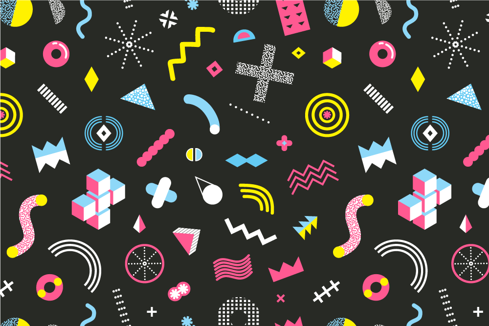 individuais de mesa com padrão geométrico colorido de memphis - TenStickers