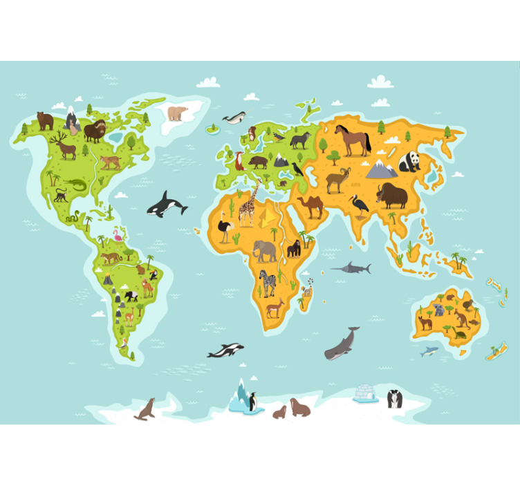 Mural de parede decorativo mapa do mundo animal - TenStickers
