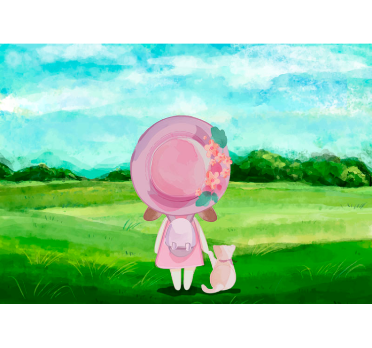 Murais de parede infantil menina no prado - TenStickers