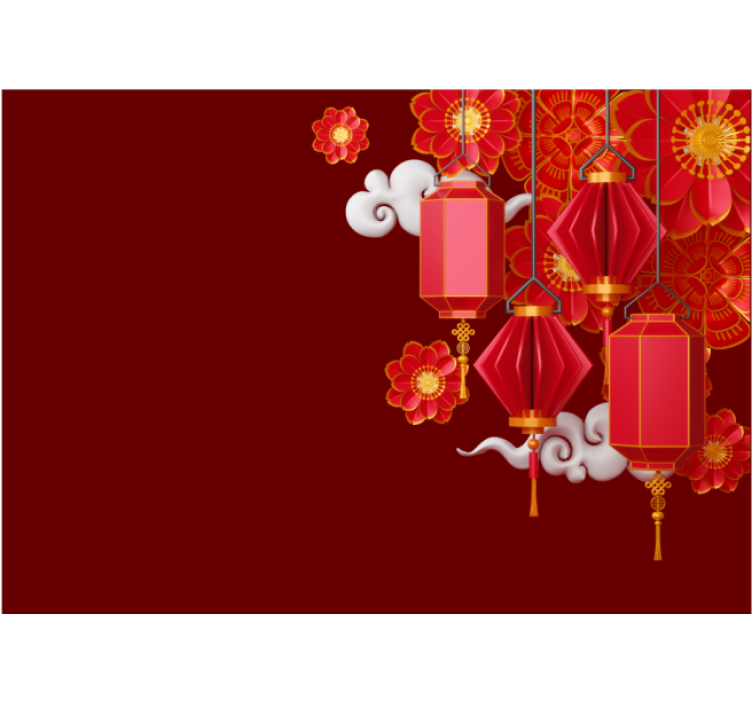 Mural de parede buda lanternas e flores - TenStickers