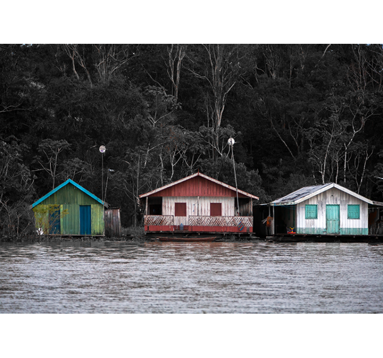 Fotomurais de paisagens casas coloridas no rio - TenStickers
