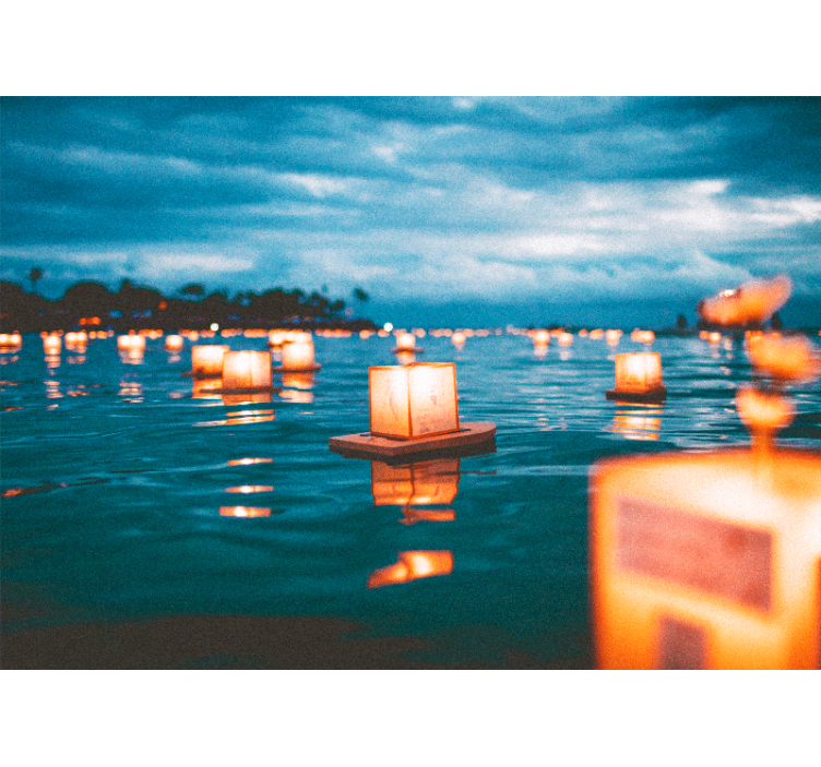 Mural de parede natureza noite de lanternas flutuantes - TenStickers