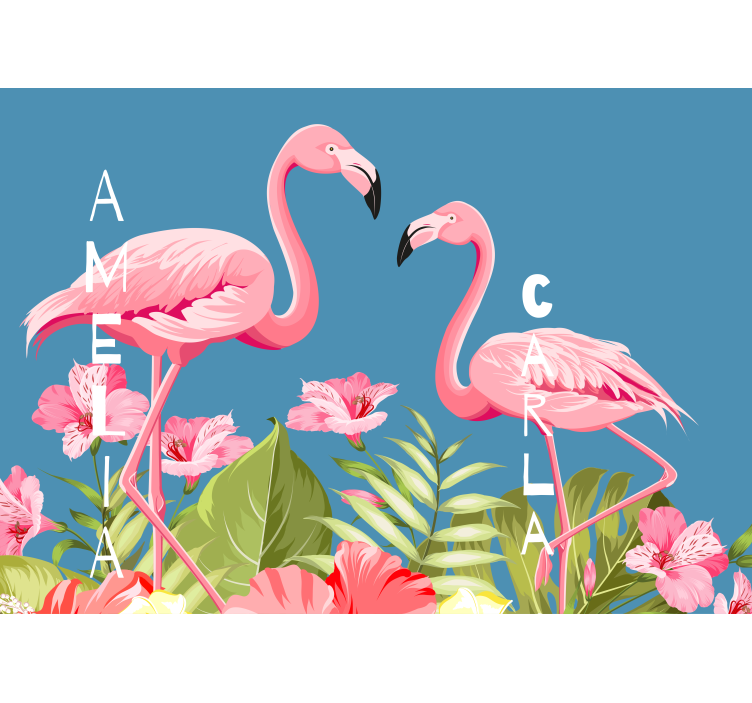 Mural de parede animais flamingos e flores - TenStickers