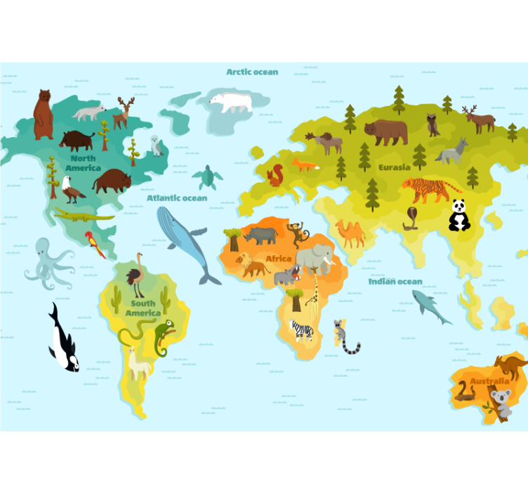 Mural de parede mapa mundial exploração animal global - TenStickers