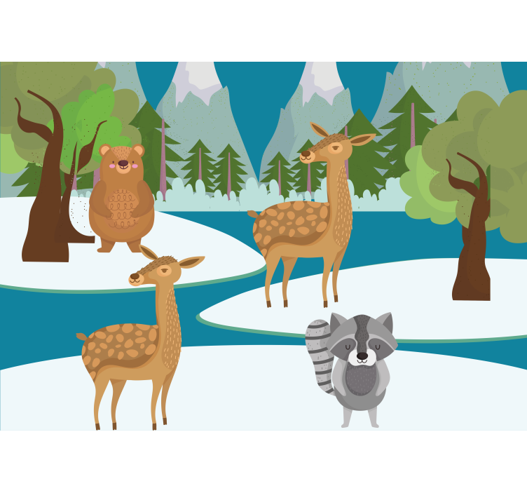 Mural de parede infantil cena de animais da floresta - TenStickers