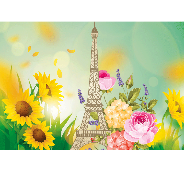 Mural de parede paris flores da torre eiffel - TenStickers