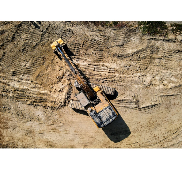 Papel de parede de foto de trabalho de escavadeira amarela - TenStickers