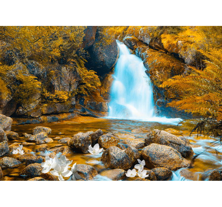 Fotomurais de paisagens Cachoeira de flores e pedras - TenStickers