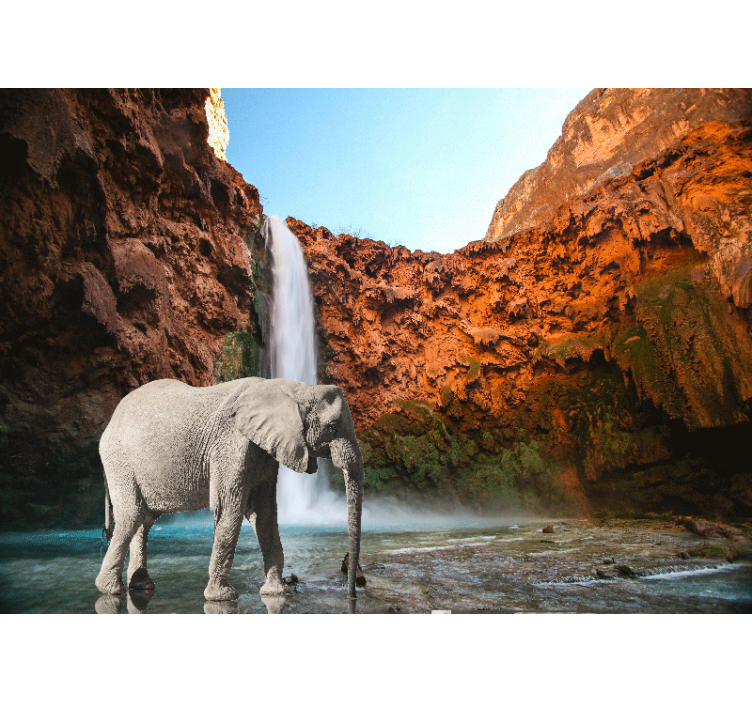 Mural de parede animais cachoeira do elefante majestoso - TenStickers