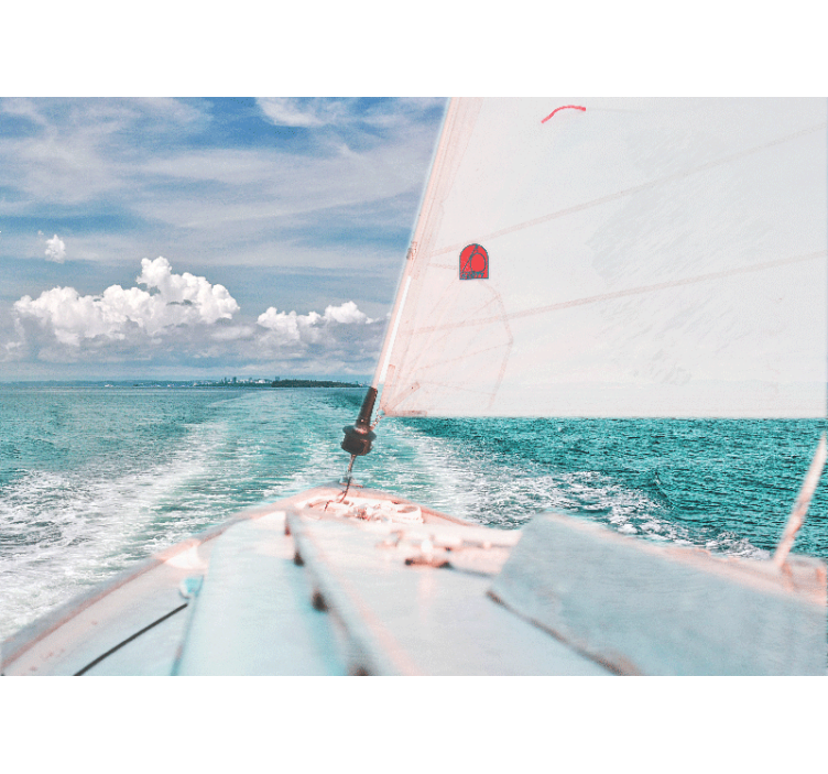 Fotomurais de paisagens Barco no mar perto da costa nuvens branca - TenStickers