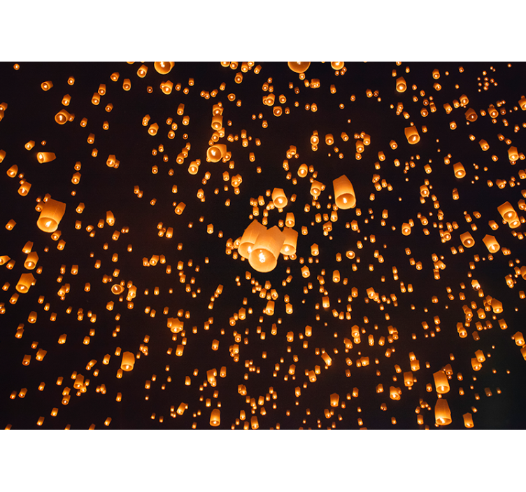 Lanternas voadoras vista fotomural do quarto papel de pa - TenStickers