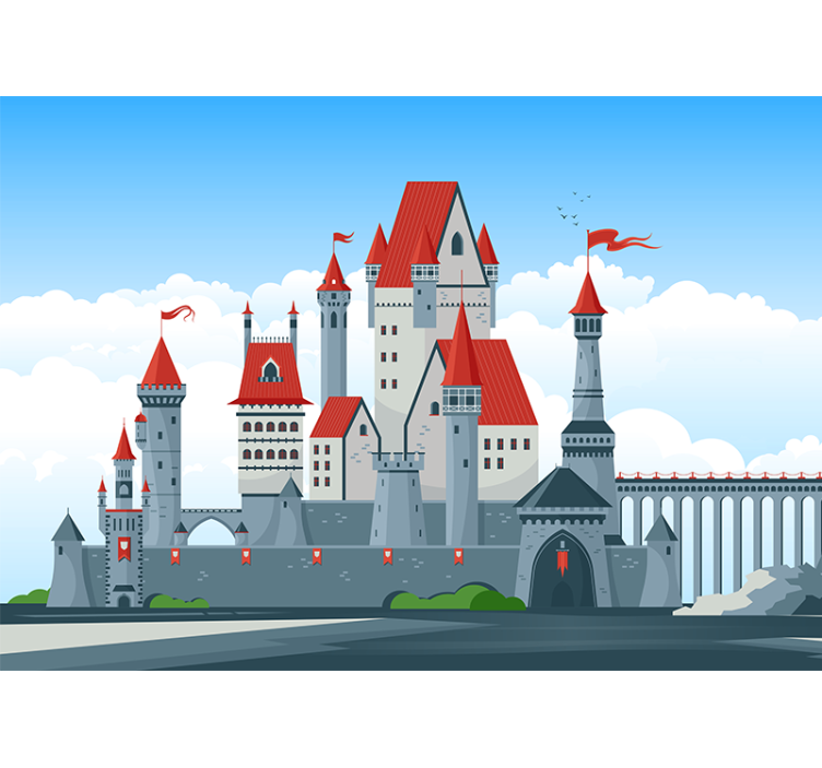 Mural de parede fantasía castelo com telhados vermelhos - TenStickers