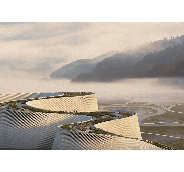 Fotomurais de paisagens com formas arquitetônicas curvas - TenStickers