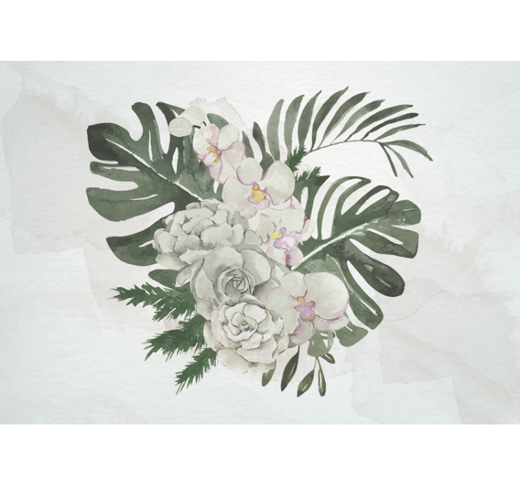 Fotomurais flores Cores pastel monstera folhas e rosas - TenStickers