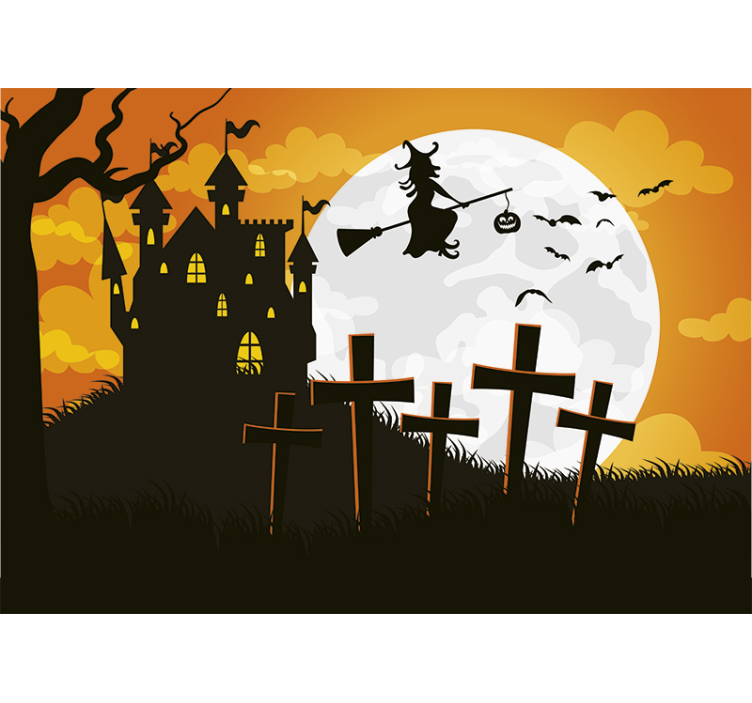 Murais de Parede Casa de halloween com bruxa - TenStickers