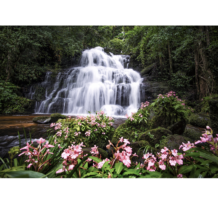 Fotomurais de paisagens Cachoeiras e flores rosa - TenStickers