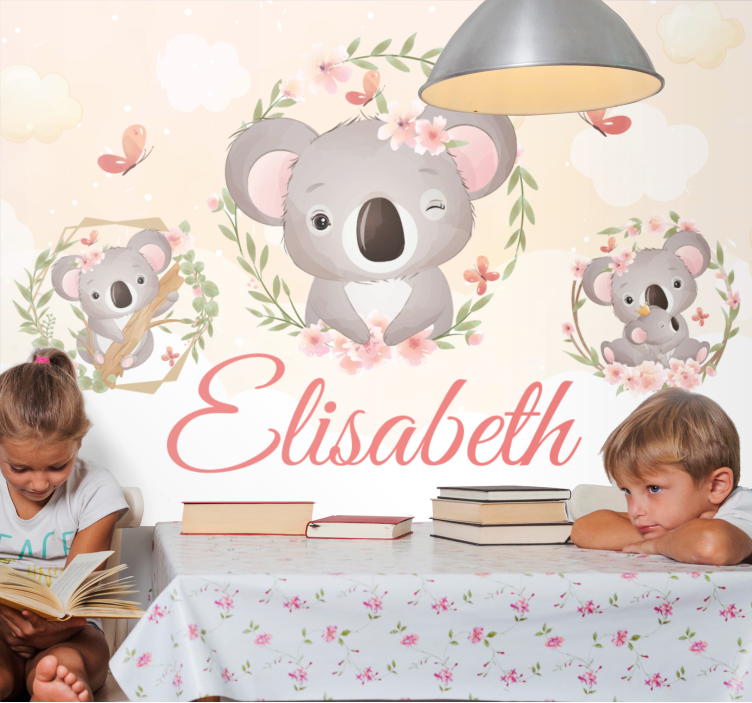 Coala de animais fofos com murais de parede com nomes de crianças - TenStickers