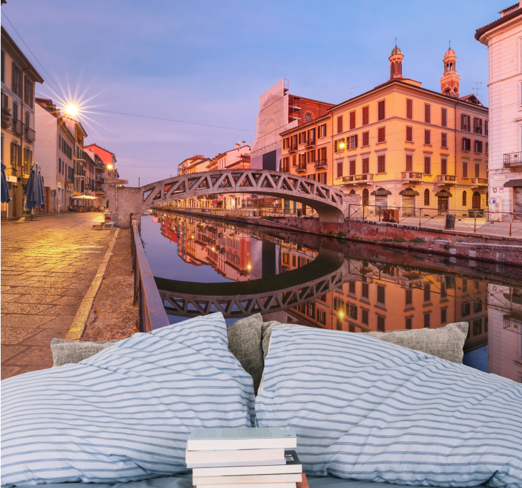 Fotomurais cidades e países reflexo do canal de milão - TenStickers